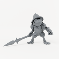 Sacred Swamp Frog Spearman 1 sculpt in charcoal-grey resin, unpainted.
