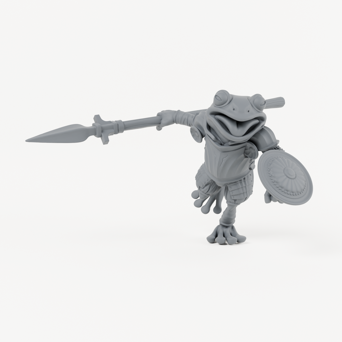 Sacred Swamp Frog Spearman 2 alternate sculpt in charcoal-grey resin, unpainted.