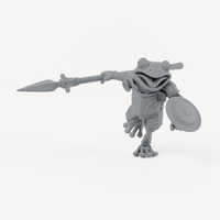Sacred Swamp Frog Spearman 2 alternate sculpt in charcoal-grey resin, unpainted.