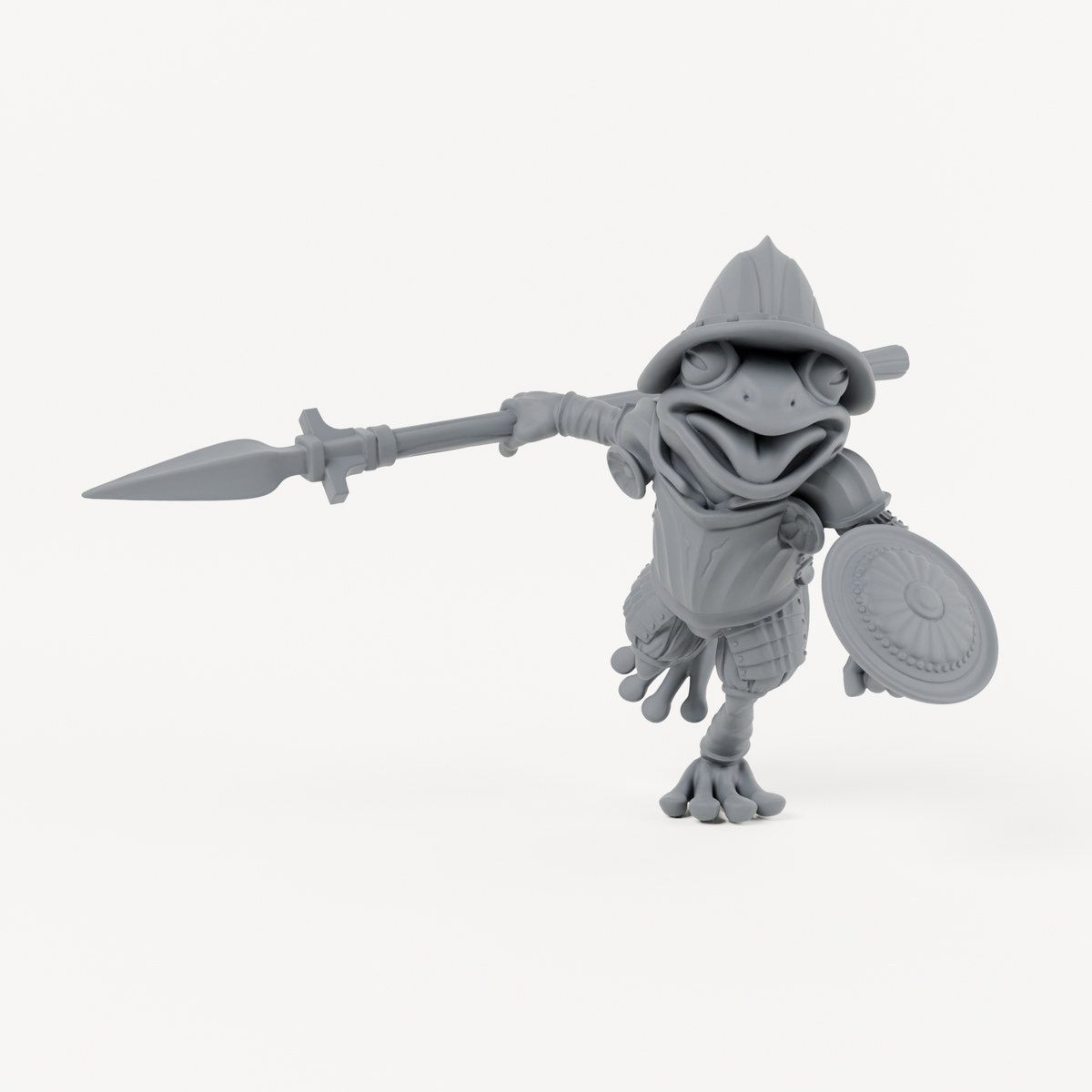Sacred Swamp Frog Spearman 2 sculpt in charcoal-grey resin, unpainted.