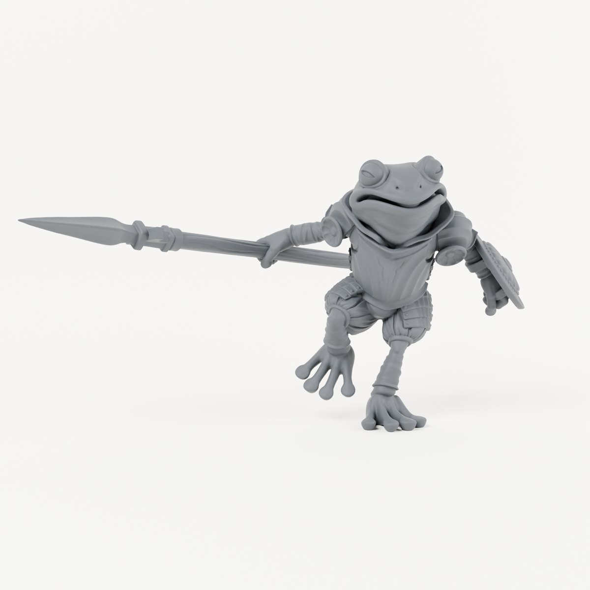 Sacred Swamp Frog Spearman 3 alternate sculpt in charcoal-grey resin, unpainted.