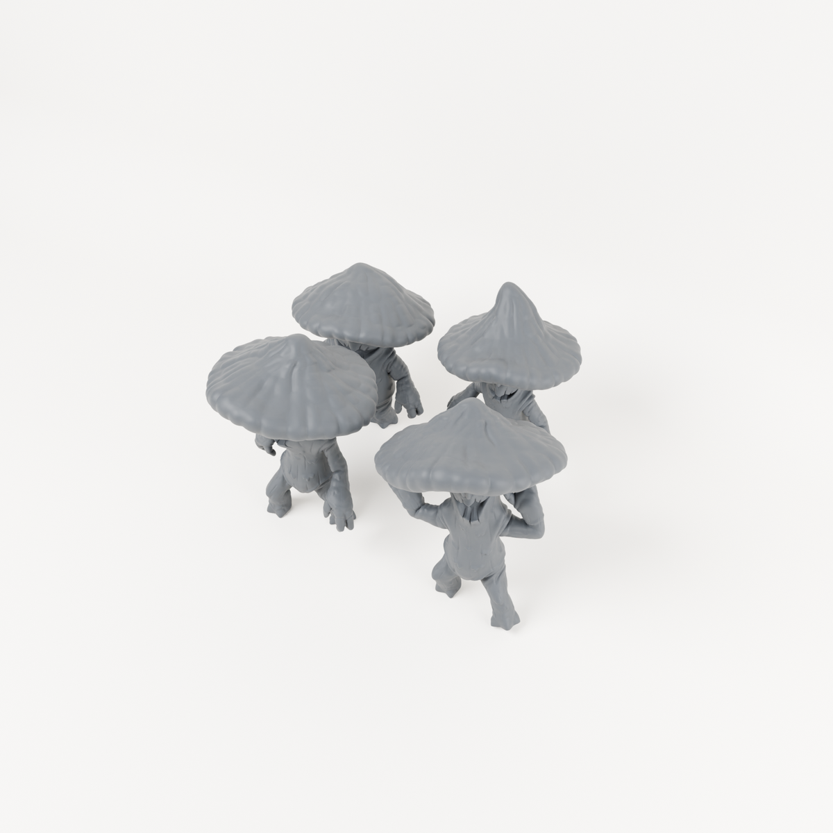 Four Sacred Swamp mushroom folk choices, overview render; models sold individually