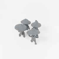 Four Sacred Swamp mushroom folk choices, overview render; models sold individually