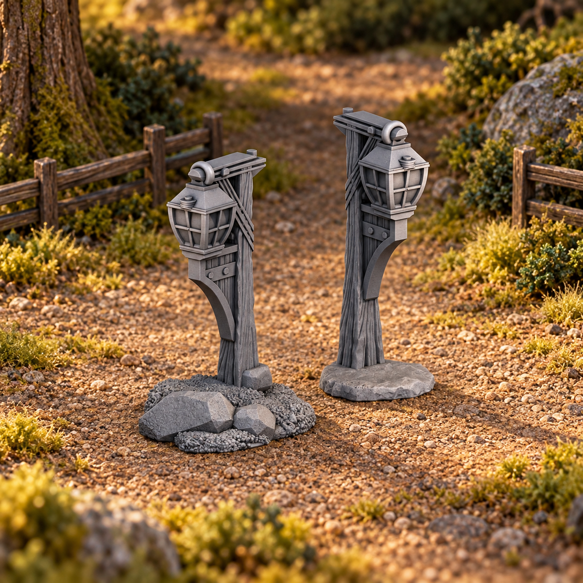 Supplementary product photo for Lantern Set 28mm DND Scatter Terrain | Tabletop Wargaming Scenery for Warhammer, Frostgrave & RPG | Unpainted 3D Printed in unpainted charcoal grey PLA