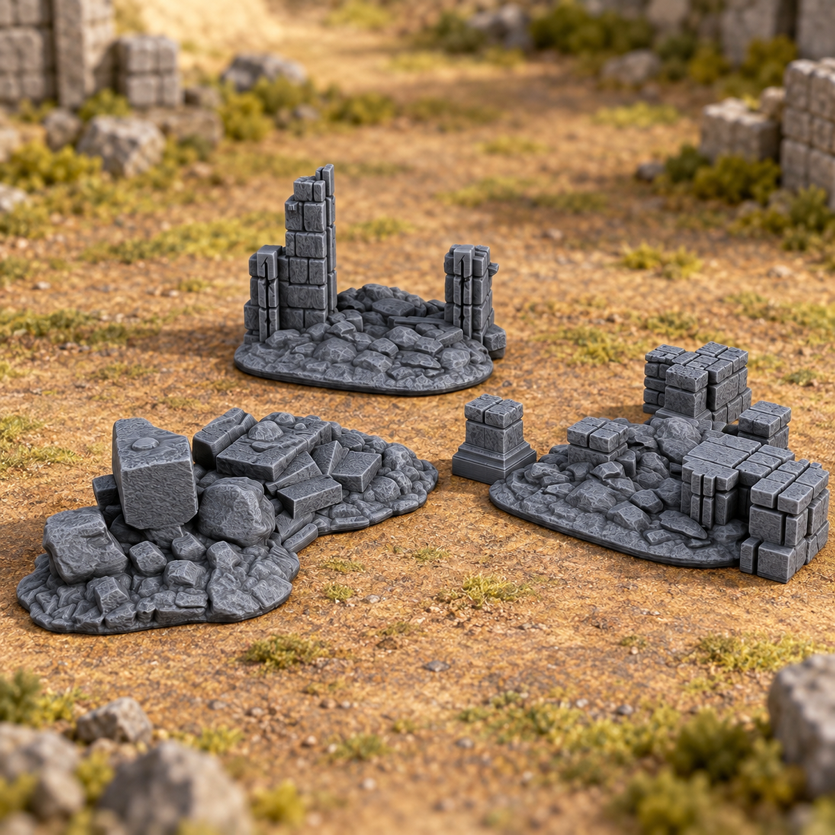Supplementary product photo for Scatter Ruins 28mm DND Scatter Terrain | Tabletop Wargaming Cover for Mordheim, Frostgrave & RPG | 3D Printed in unpainted charcoal grey PLA