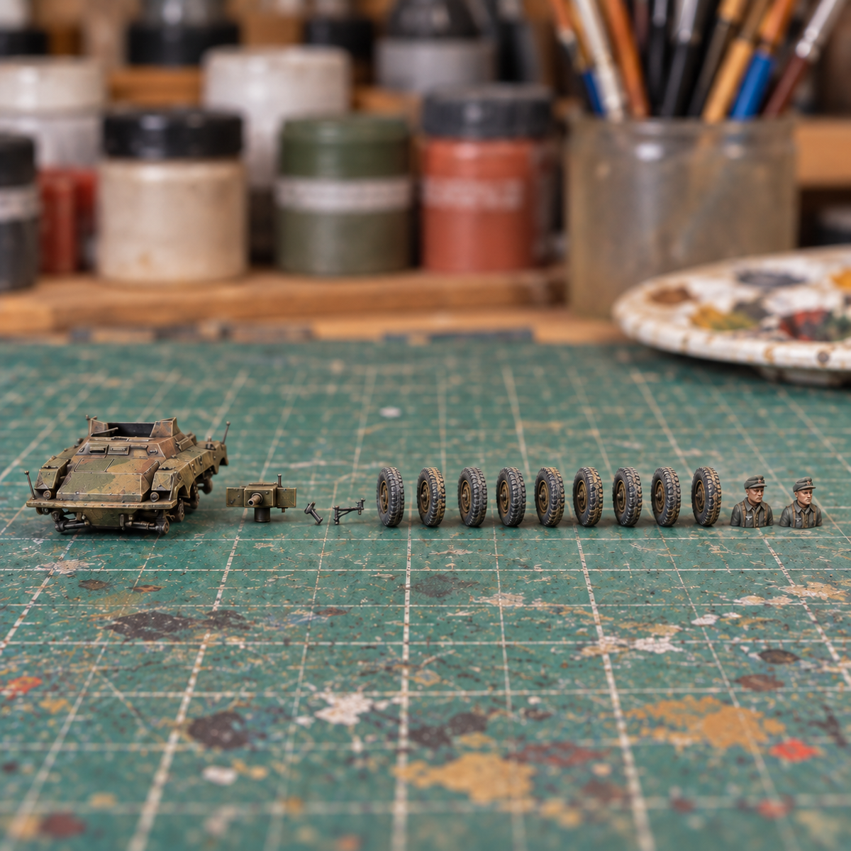 Iron Advance Short-Gun Armoured Car. Painted display example. Supplied unpainted. Background items not included.