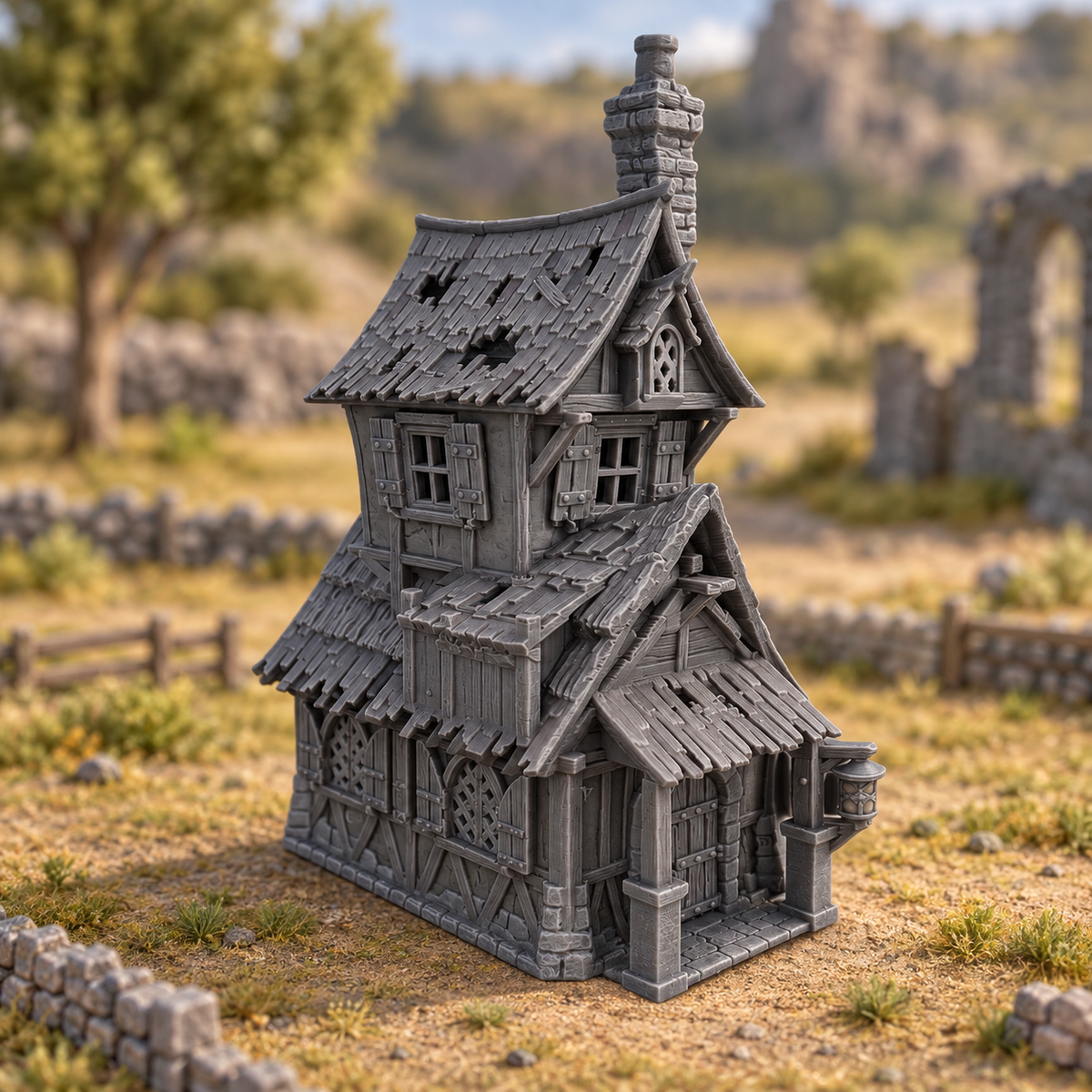 Supplementary product photo for Shoehorn House - 28mm Terrain for Epic Adventures in unpainted charcoal grey PLA