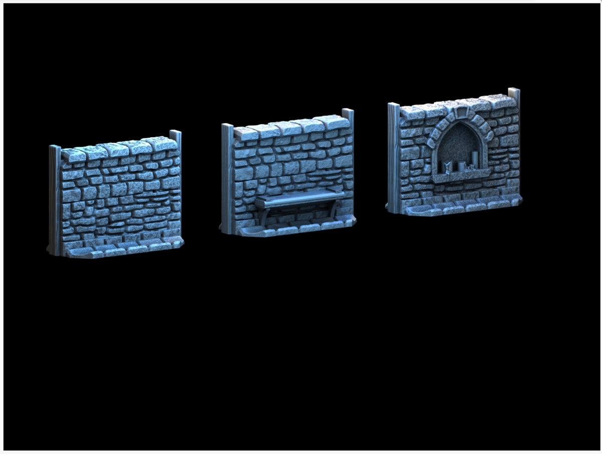 Stone Wall Set III painted reference example, product supplied grey and unpainted