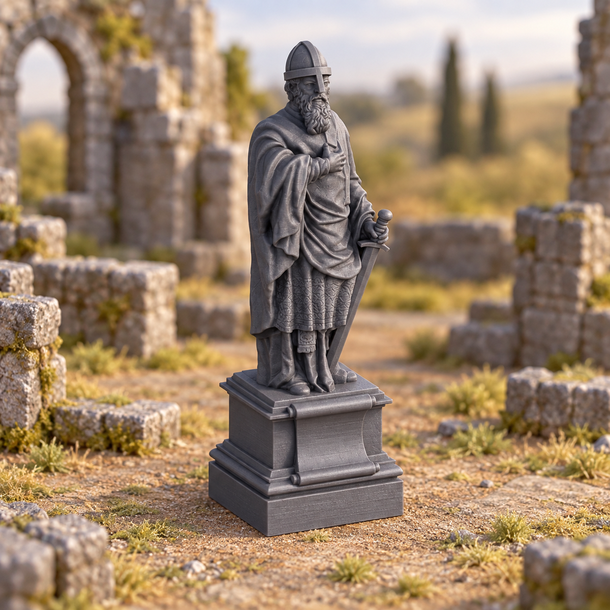 Supplementary product photo for Oath Statue 28mm DND Scatter Terrain | Tabletop Wargaming Scenery for Warhammer, Frostgrave & RPG | 3D Printed in unpainted charcoal grey PLA