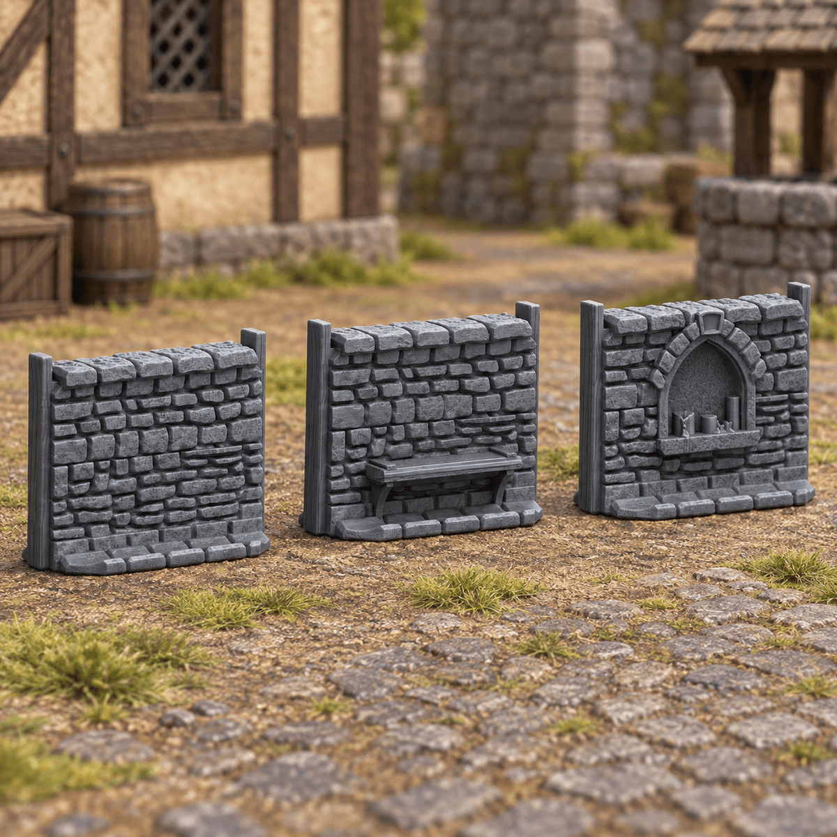 Stone Wall Set III, 28mm Fantasy Terrain - Molten Prints