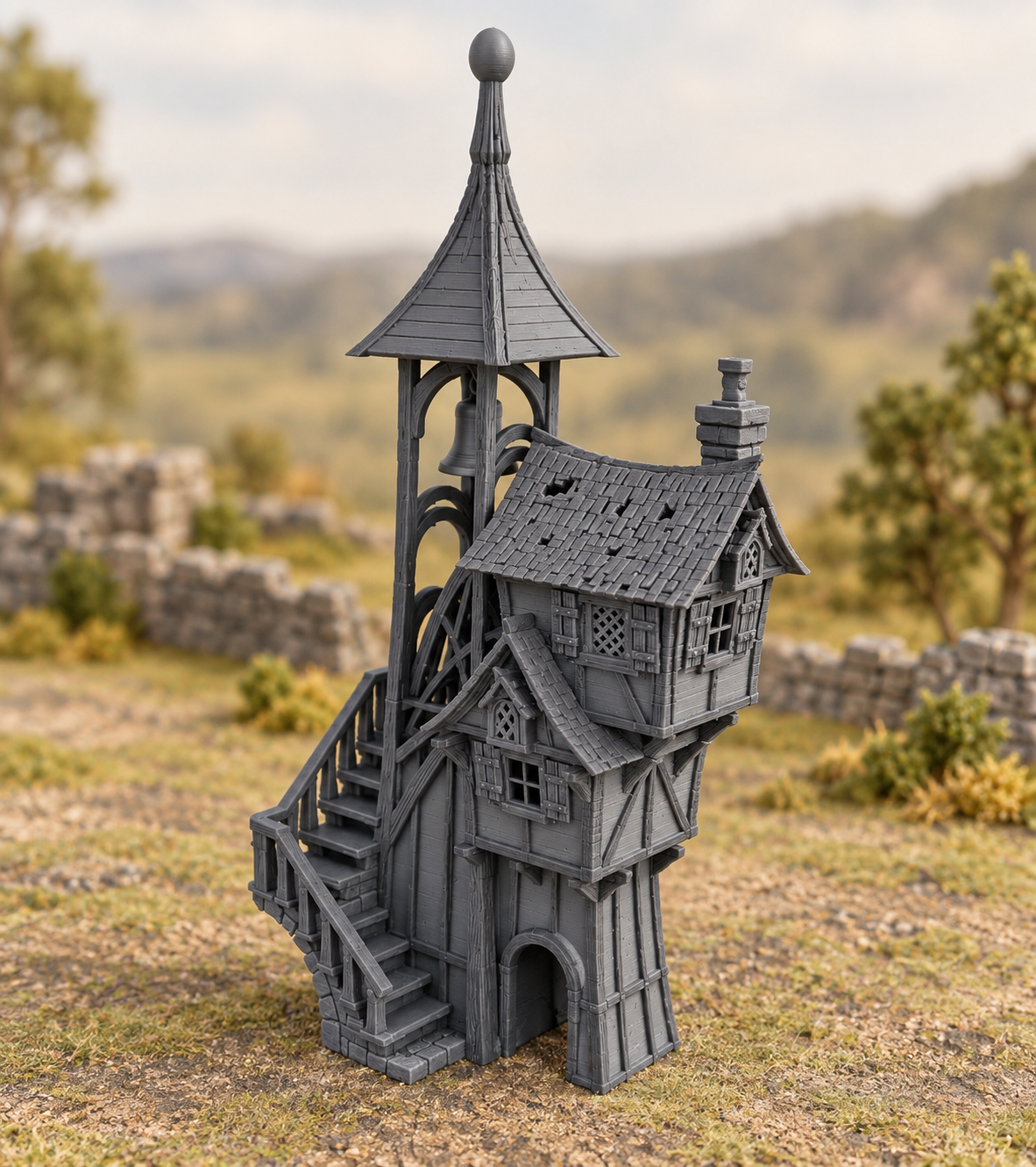 Supplementary product photo for The Vestry House - 28mm Tabletop Terrain in unpainted charcoal grey PLA