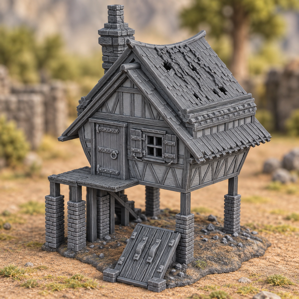 Supplementary product photo for Timberwatch House 28mm DND Terrain | Tabletop Wargaming Scenery for Warhammer, Frostgrave & RPG | 3D Printed in unpainted charcoal grey PLA