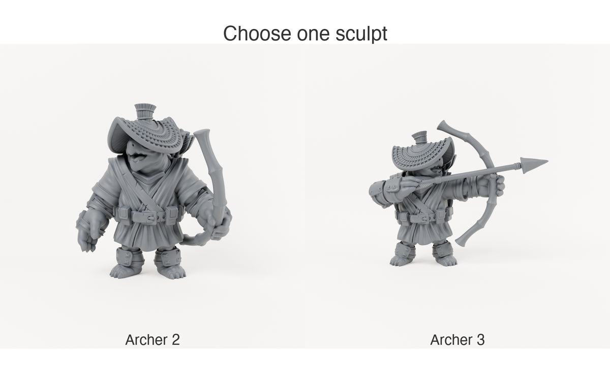 Turtle Archers available sculpt choices; one chosen miniature per order