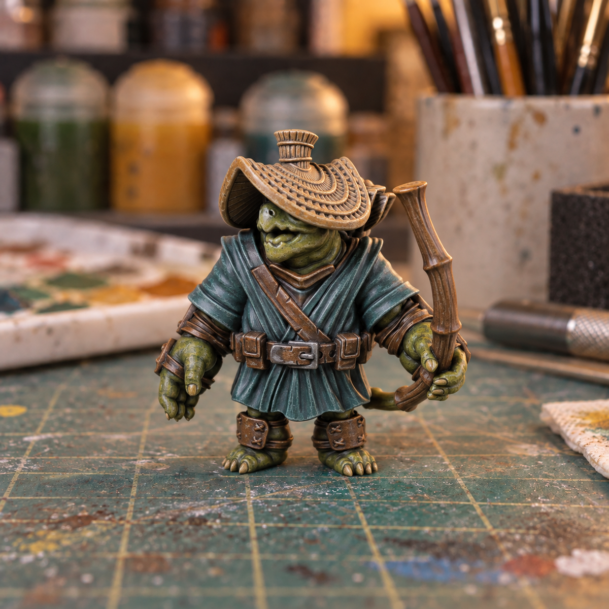 Turtle Archer 2, Slapchop-painted display example. Supplied unpainted. Background items not included.