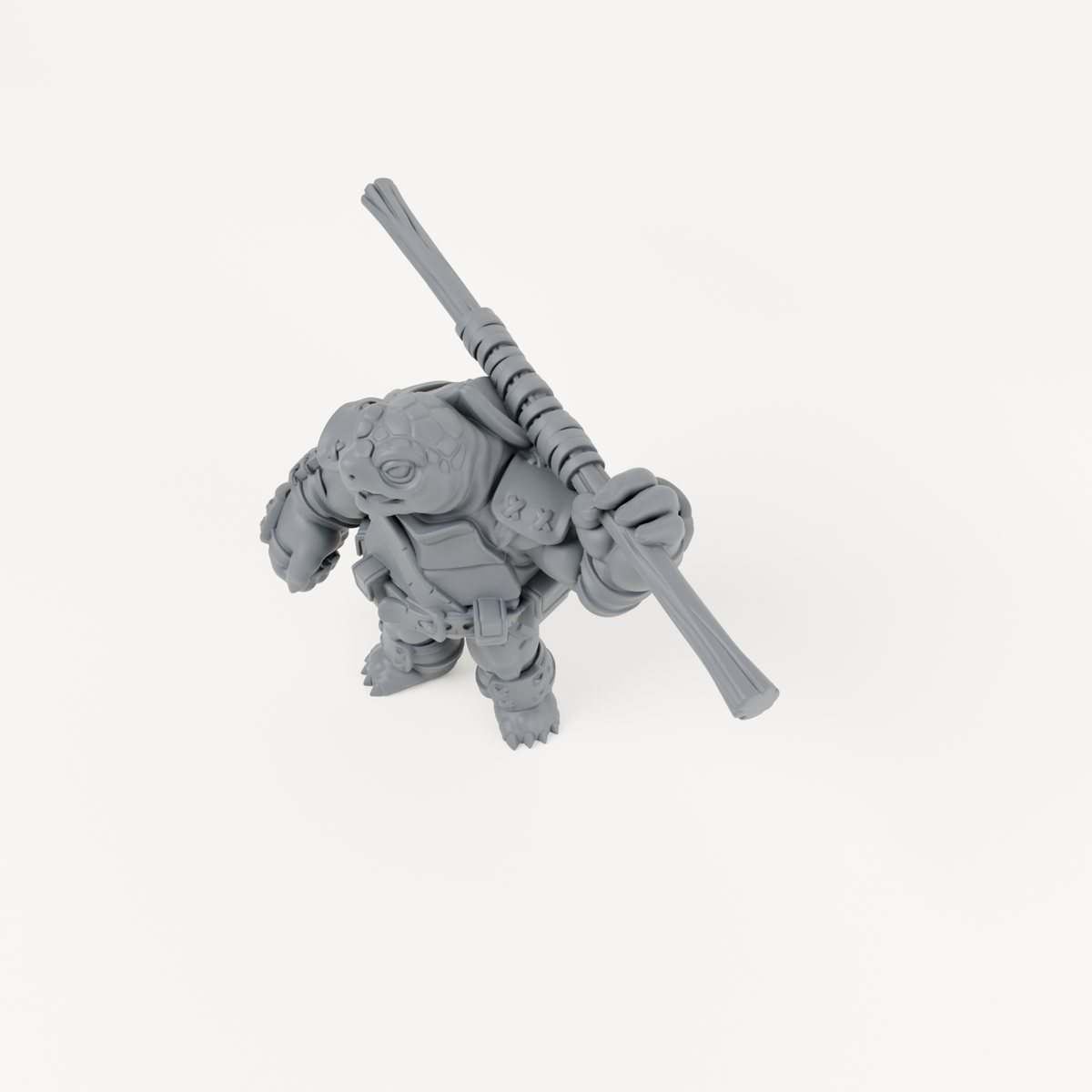 Turtle Bo Staff unpainted grey resin miniature, angled view