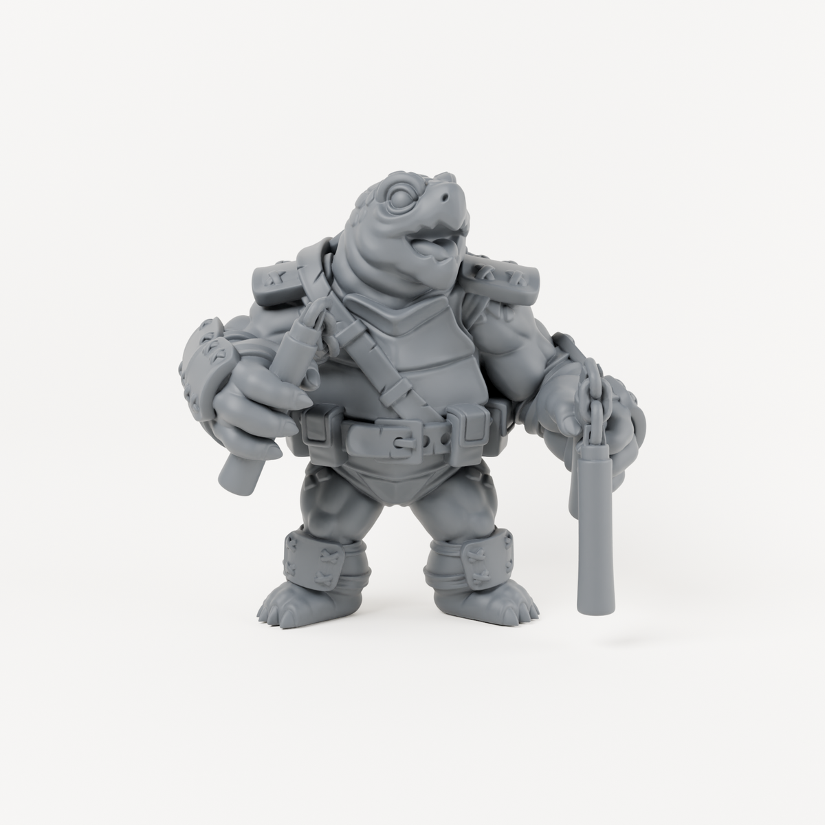 Turtle Nunchuck unpainted grey resin miniature, front view