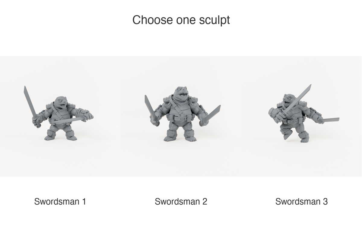 Turtle Swordsmen available sculpt choices; one chosen miniature per order