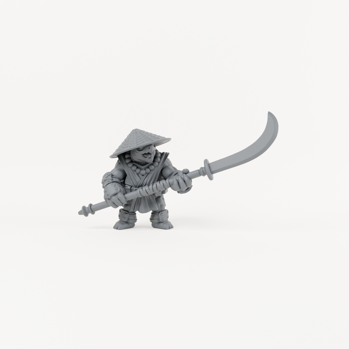 Turtle Polearm 2 unpainted grey resin miniature, front view