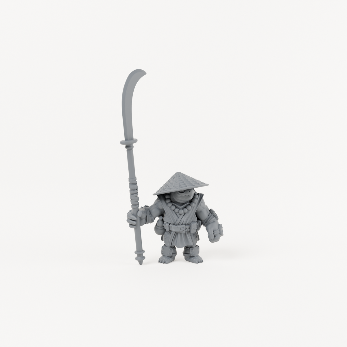 Turtle Polearm 3 unpainted grey resin miniature, front view