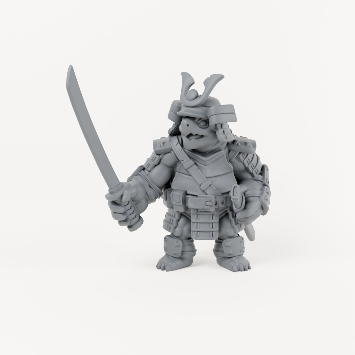 Turtle Samurai 1 unpainted grey resin miniature, front view