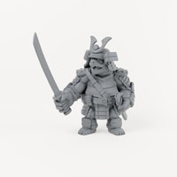 Turtle Samurai 1 unpainted grey resin miniature, front view