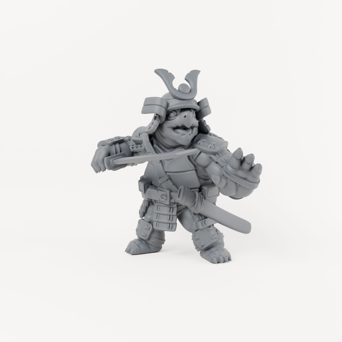 Turtle Samurai 2 unpainted grey resin miniature, front view
