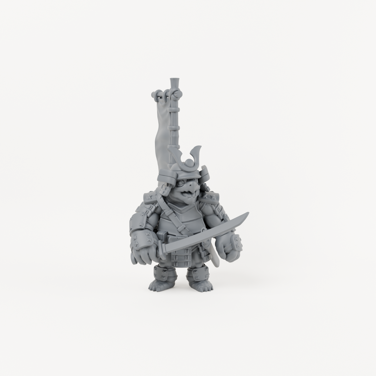 Turtle Samurai 3 unpainted grey resin miniature, front view