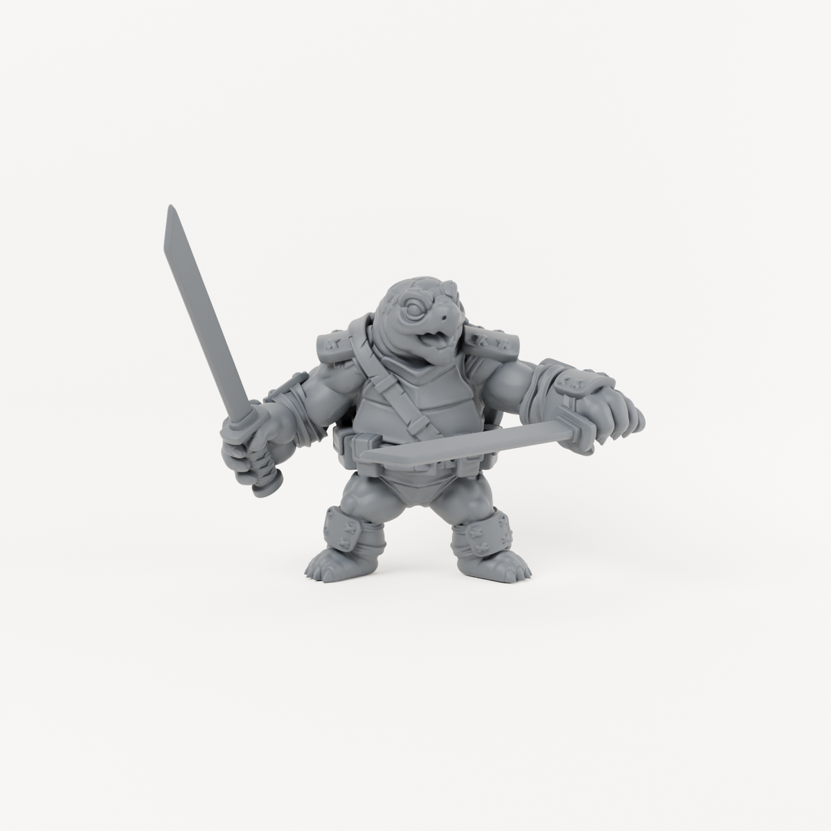 Turtle Swordsman 1 unpainted grey resin miniature, front view