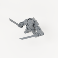 Turtle Swordsman 1 unpainted grey resin miniature, angled view