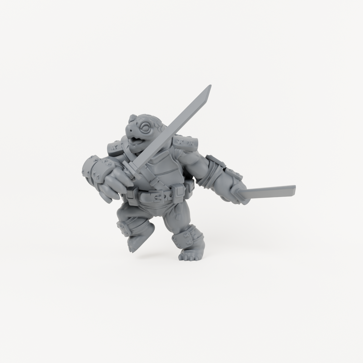 Turtle Swordsman 3 unpainted grey resin miniature, front view
