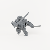 Turtle Swordsman 3 unpainted grey resin miniature, front view