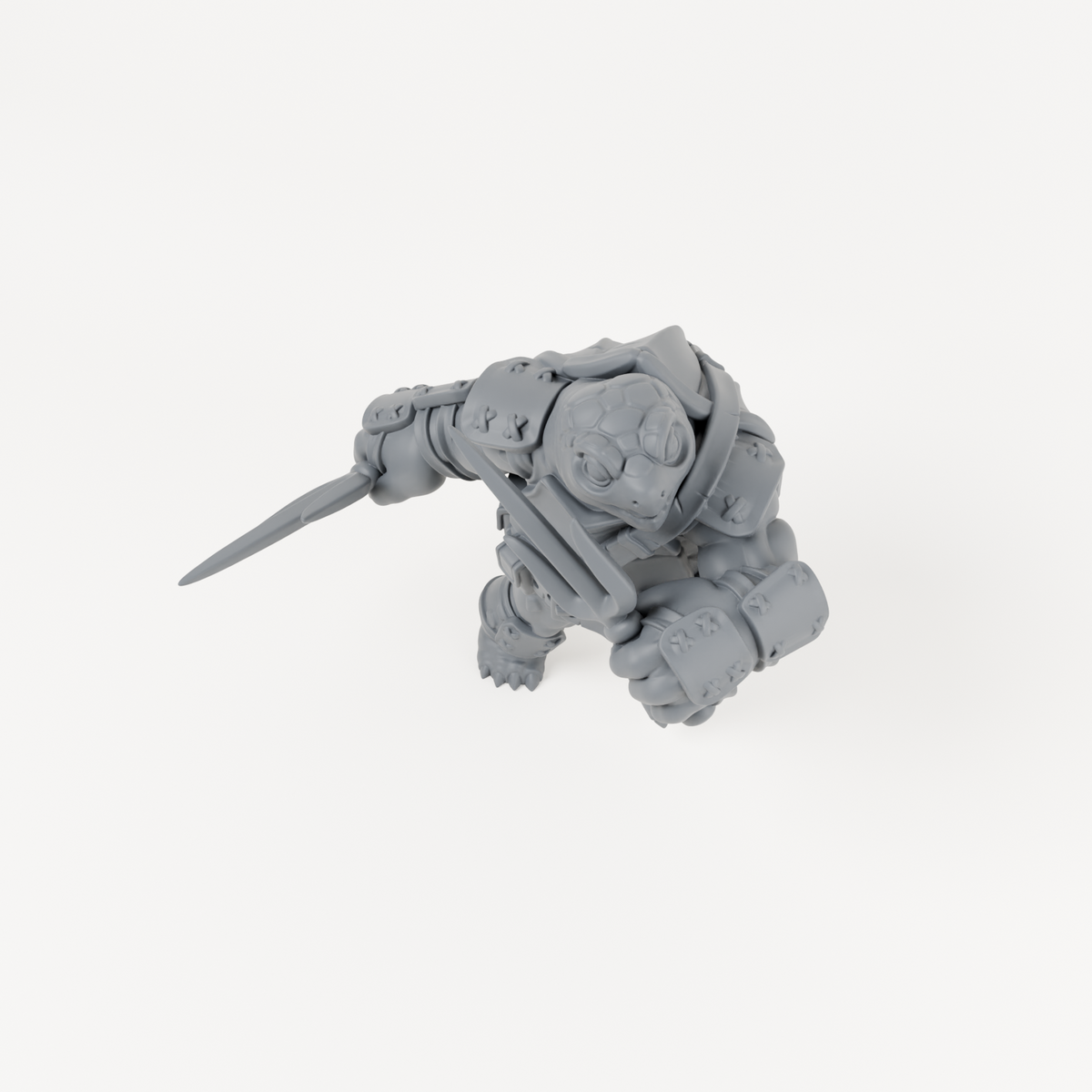 Turtle Tsai unpainted grey resin miniature, angled view