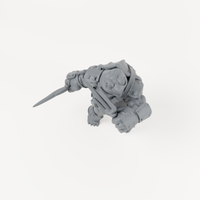 Turtle Tsai unpainted grey resin miniature, angled view