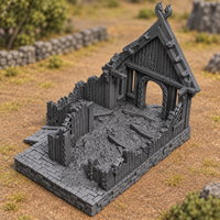 Supplementary product photo for Villagers House Ruin - 28mm Tabletop Terrain in unpainted charcoal grey PLA