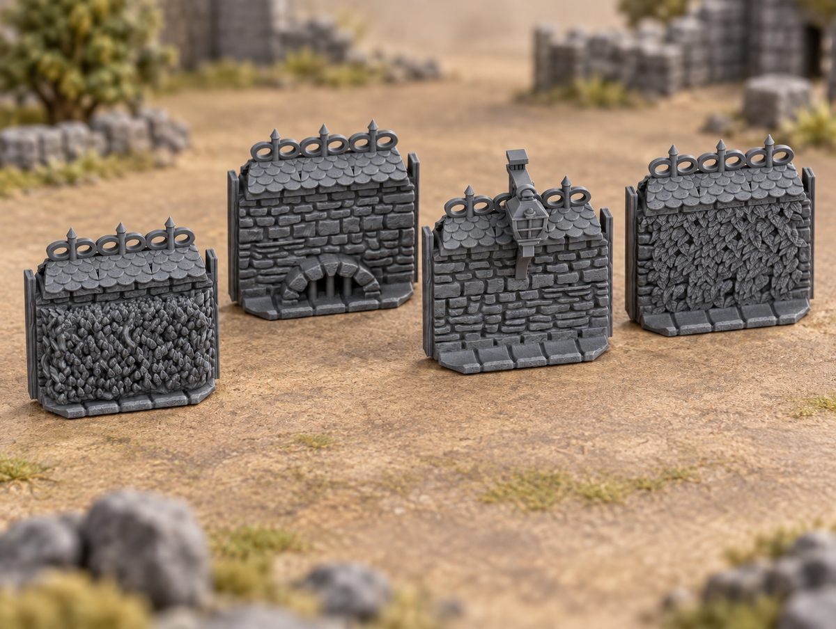 Supplementary product photo for Wall Set 2 - 28mm Tabletop Terrain in unpainted charcoal grey PLA