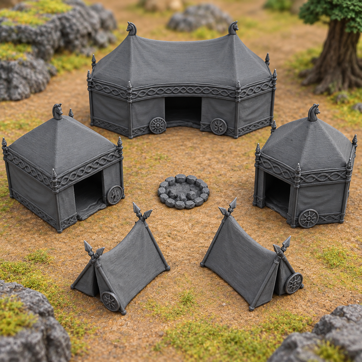 Supplementary product photo for War Camp - 3D Printed Terrain for Epic Adventures in unpainted charcoal grey PLA