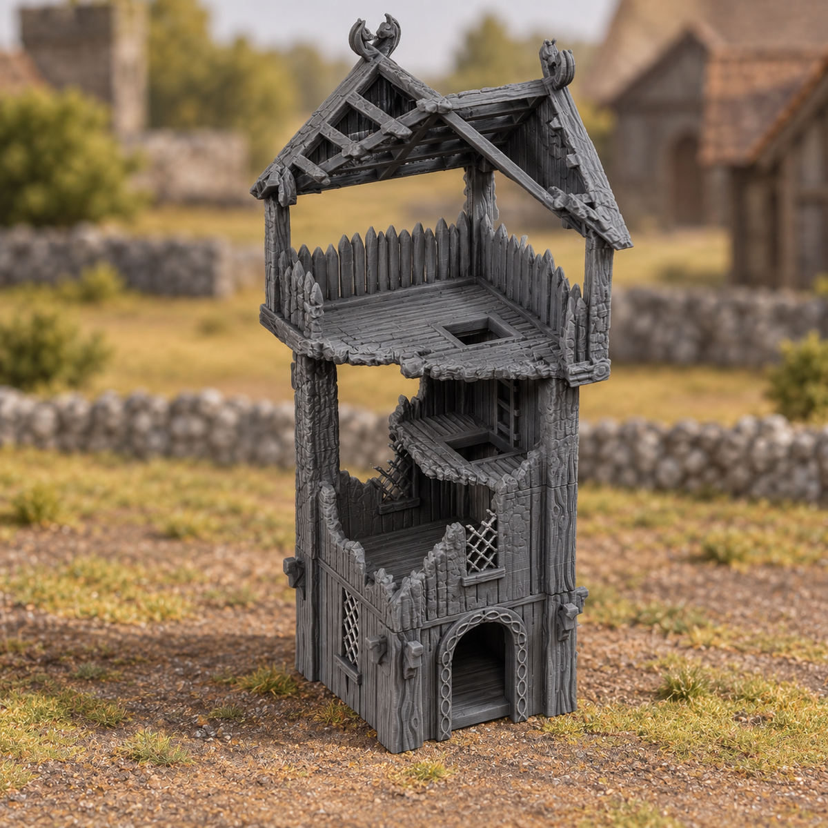 Supplementary product photo for Watch Tower Ruins - 28mm Tabletop Terrain in unpainted charcoal grey PLA