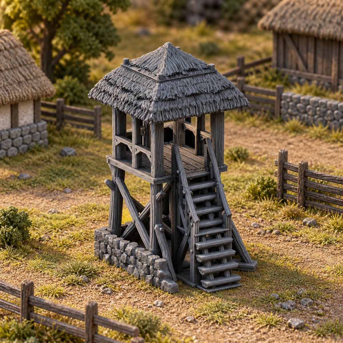 Supplementary product photo for Watchtower 28mm DND Terrain | Tabletop Wargaming Scenery for Warhammer, Frostgrave & RPG | Unpainted 3D Printed in unpainted charcoal grey PLA