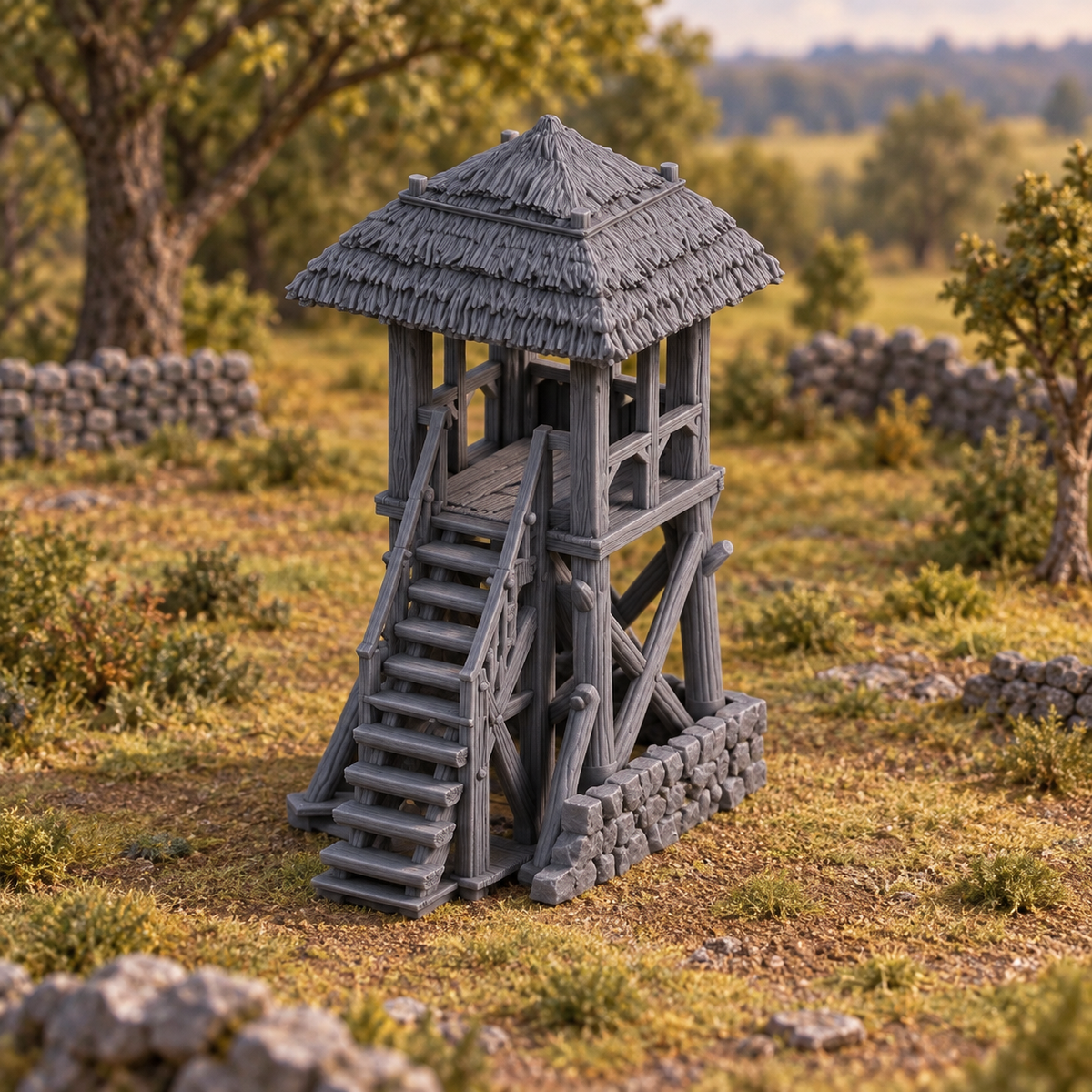 Supplementary product photo for Watchtower 28mm DND Terrain | Tabletop Wargaming Scenery for Warhammer, Frostgrave & RPG | Unpainted 3D Printed in unpainted charcoal grey PLA