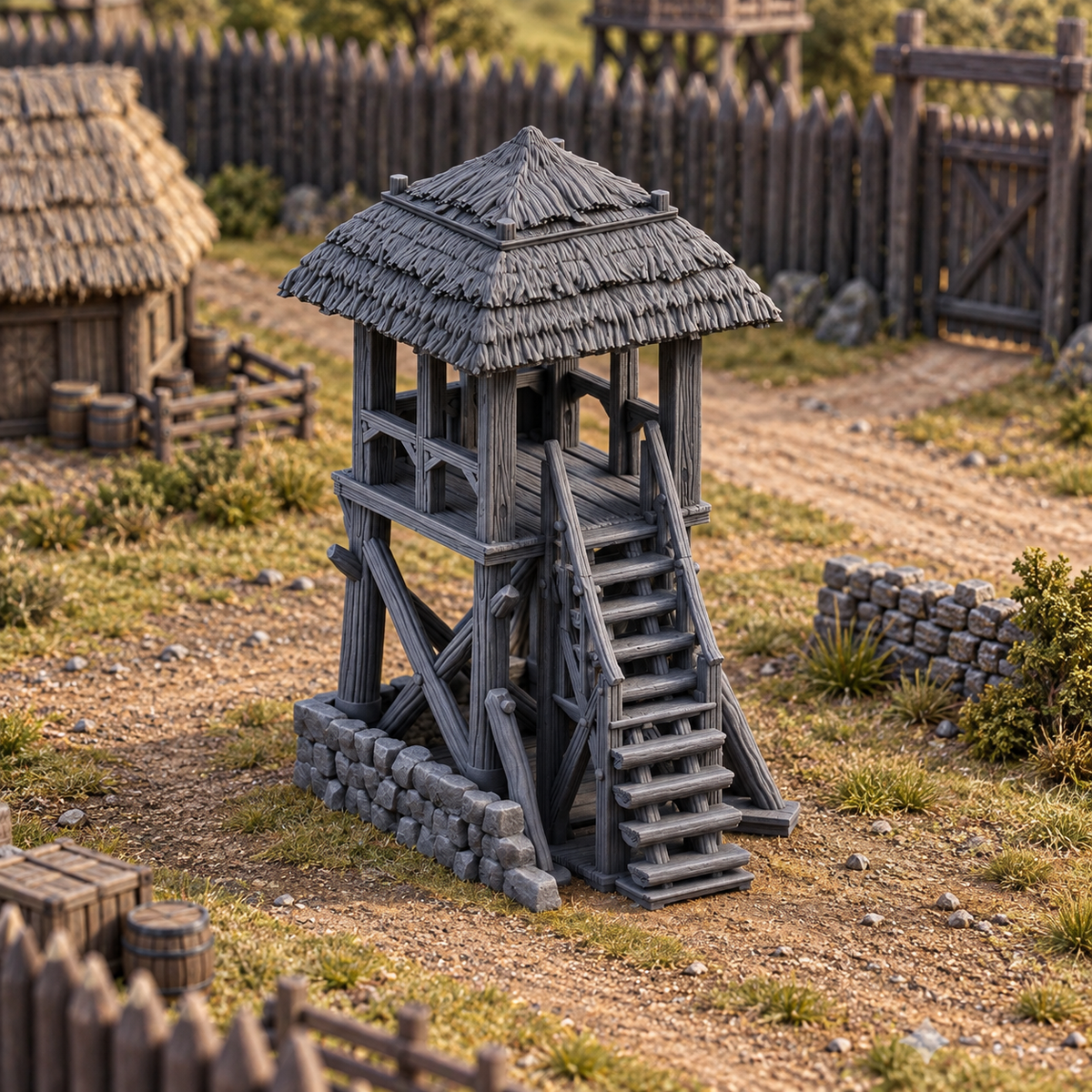 Supplementary product photo for Watchtower 28mm DND Terrain | Tabletop Wargaming Scenery for Warhammer, Frostgrave & RPG | Unpainted 3D Printed in unpainted charcoal grey PLA
