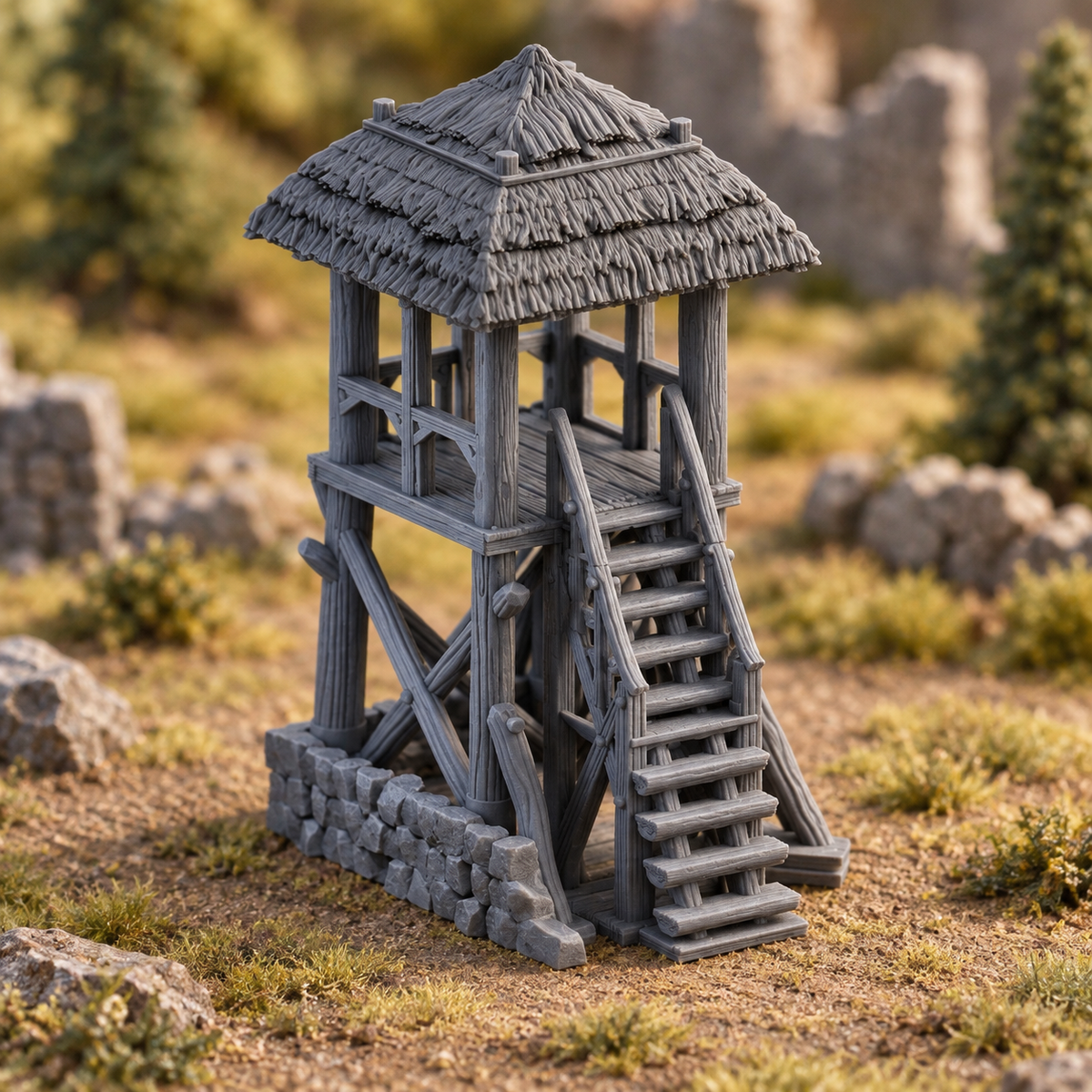 Supplementary product photo for Watchtower 28mm DND Terrain | Tabletop Wargaming Scenery for Warhammer, Frostgrave & RPG | Unpainted 3D Printed in unpainted charcoal grey PLA