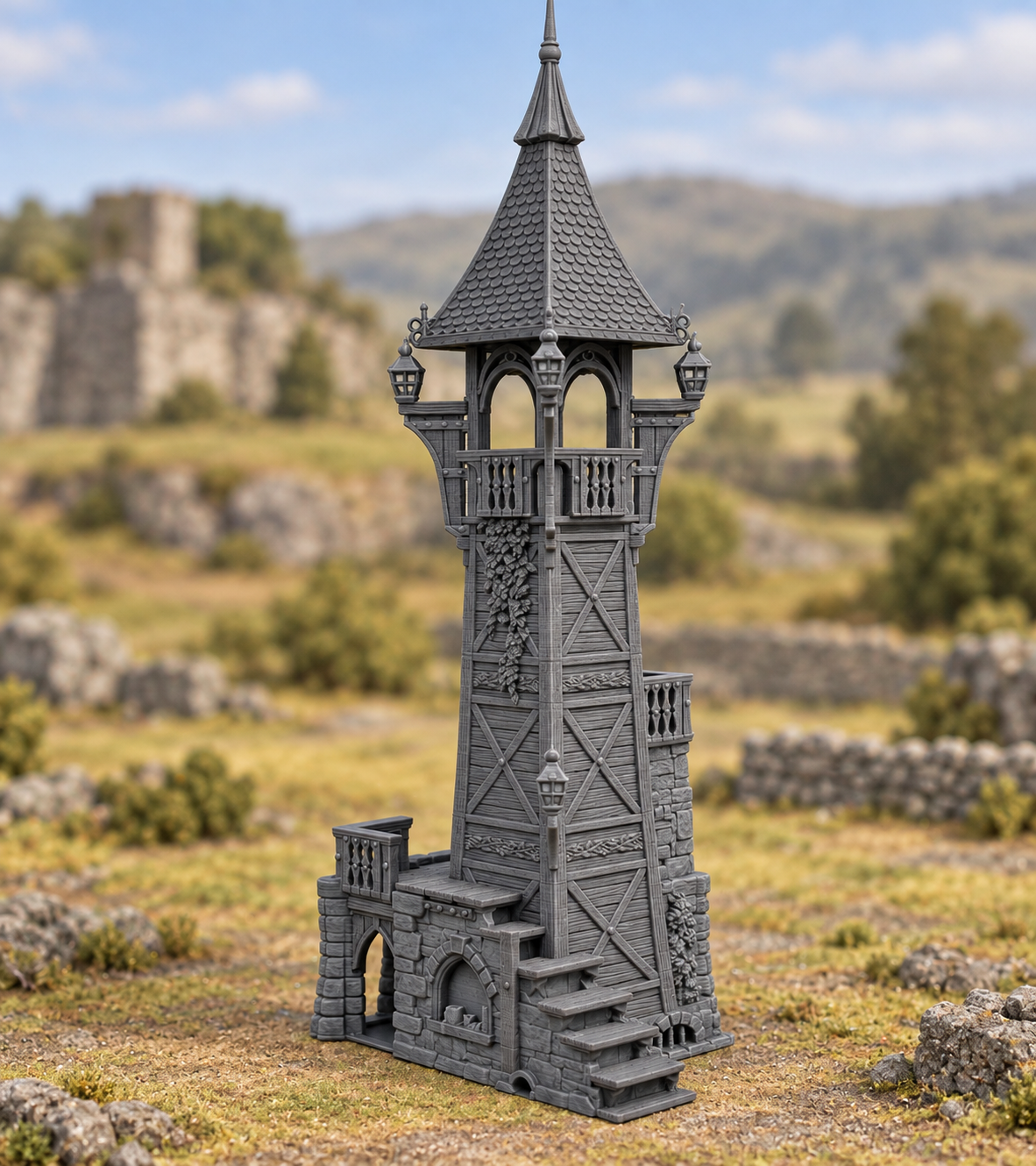 Supplementary product photo for Watchtower - 28mm Tabletop Terrain in unpainted charcoal grey PLA